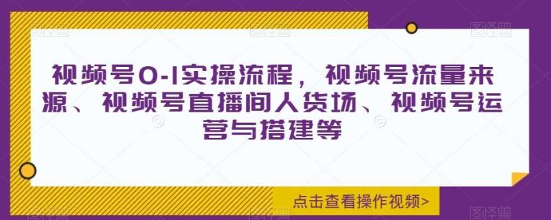 视频号0-1实操流程，视频号流量来源、视频号直播间人货场、视频号运营与搭建等网赚项目-副业赚钱-互联网创业-独家轻创IP星泽云创