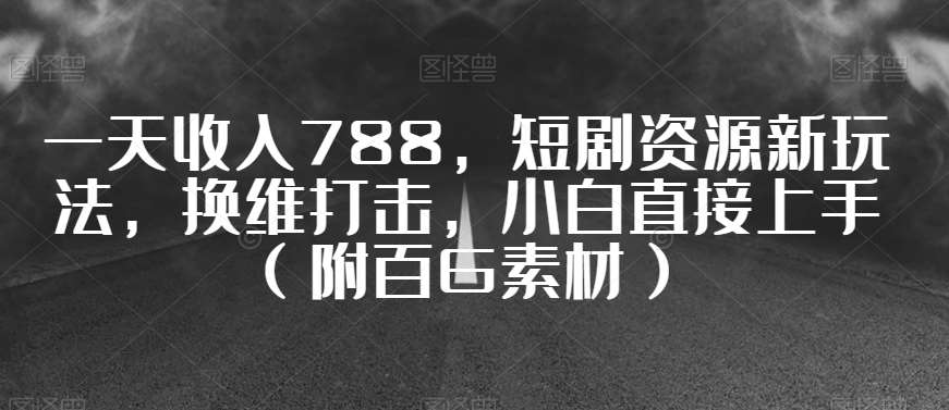 一天收入788，短剧资源新玩法，换维打击，小白直接上手（附百G素材）【揭秘】网赚项目-副业赚钱-互联网创业-独家轻创IP星泽云创