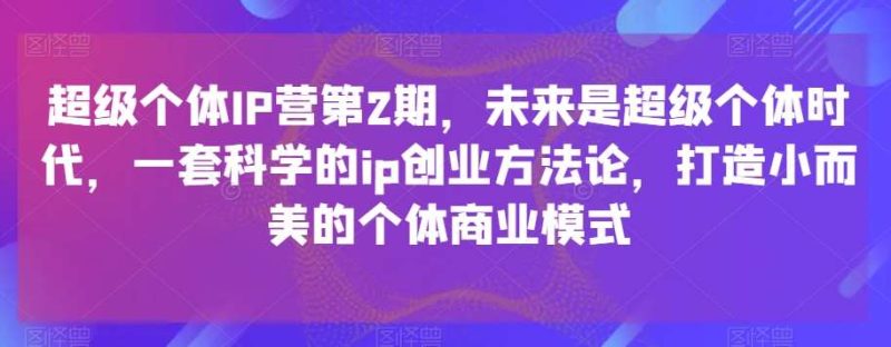 超级个体IP营第2期,未来是超级个体时代,一套科学的ip创业方法论,打造小而美的个体商业模式网赚项目-副业赚钱-互联网创业-独家轻创IP星泽云创