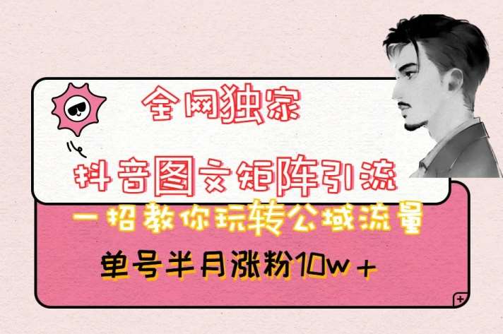 全网独家抖音图文矩阵引流，一招教你玩转公域流量，单号半月涨粉10w+【揭秘】网赚项目-副业赚钱-互联网创业-独家轻创IP星泽云创