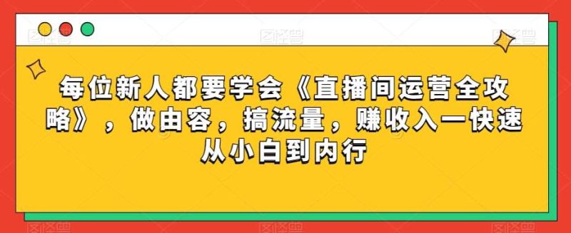每位新人都要学会《直播间运营全攻略》,做由容,搞流量,赚收入一快速从小白到内行网赚项目-副业赚钱-互联网创业-独家轻创IP星泽云创
