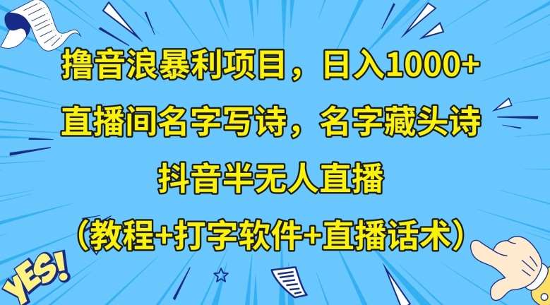 撸音浪暴利项目，日入1000+，直播间名字写诗，名字藏头诗，抖音半无人直播（教程+打字软件+直播话术）【揭秘】网赚项目-副业赚钱-互联网创业-独家轻创IP星泽云创