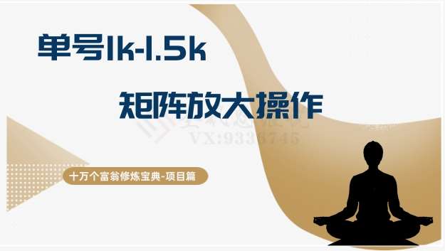 十万个富翁修炼宝典15.单号1k-1.5k，矩阵放大操作网赚项目-副业赚钱-互联网创业-独家轻创IP星泽云创