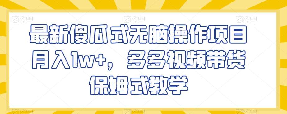 最新傻瓜式无脑操作项目月入1w+，多多视频带货保姆式教学【揭秘】网赚项目-副业赚钱-互联网创业-独家轻创IP星泽云创