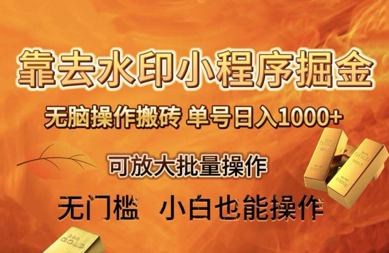 靠去水印小程序无脑操作搬砖，单号日入1000+保姆级教程可放大批量操作【揭秘】网赚项目-副业赚钱-互联网创业-独家轻创IP星泽云创