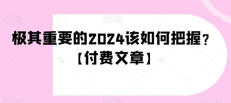 极其重要的2024该如何把握？【付费文章】网赚项目-副业赚钱-互联网创业-独家轻创IP星泽云创
