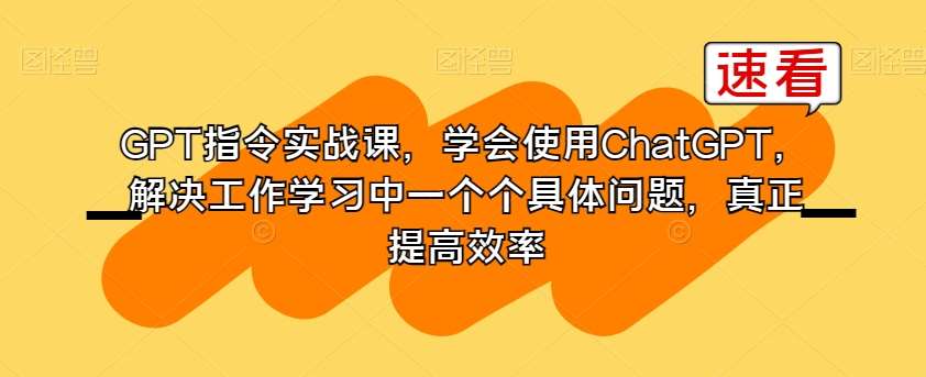 GPT指令实战课，学会使用ChatGPT，解决工作学习中一个个具体问题，真正提高效率网赚项目-副业赚钱-互联网创业-独家轻创IP星泽云创