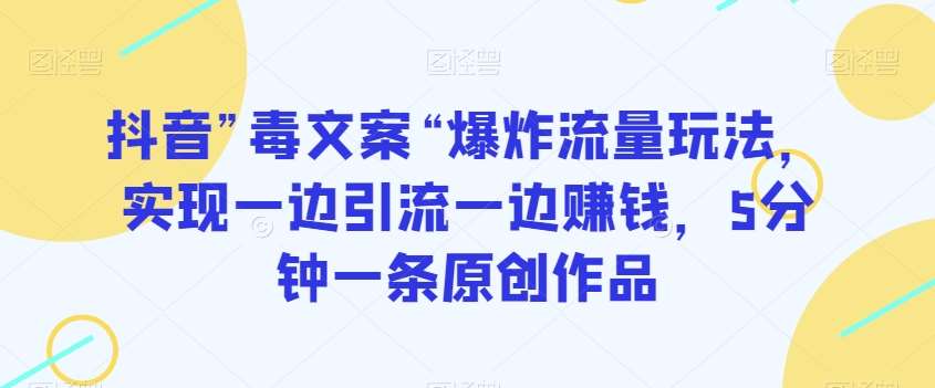 抖音”毒文案“爆炸流量玩法，实现一边引流一边赚钱，5分钟一条原创作品【揭秘】网赚项目-副业赚钱-互联网创业-独家轻创IP星泽云创