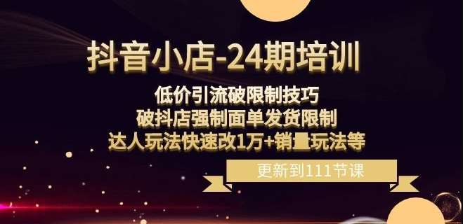抖音小店-24期：低价引流破限制技巧，破抖店强制面单发货限制，达人玩法快速改1万+销量玩法等网赚项目-副业赚钱-互联网创业-独家轻创IP星泽云创
