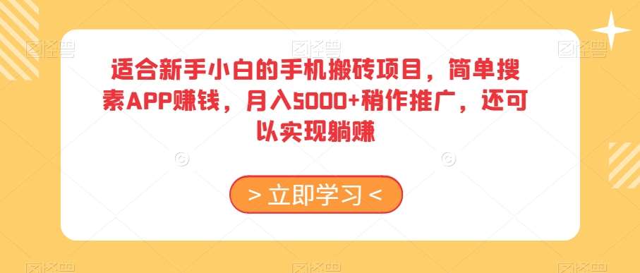 适合新手小白的手机搬砖项目，简单搜素APP赚钱，月入5000+稍作推广，还可以实现躺赚【揭秘】网赚项目-副业赚钱-互联网创业-独家轻创IP星泽云创