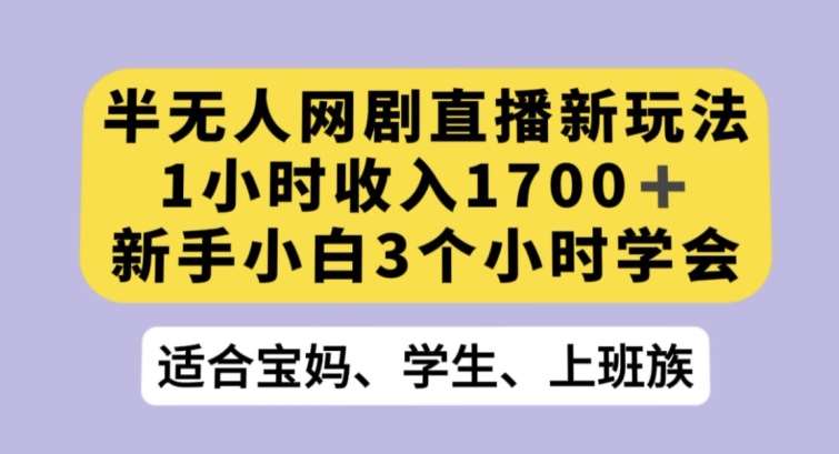 半无人网剧直播新玩法，1小时收入1700+，新手小白3小时学会【揭秘】网赚项目-副业赚钱-互联网创业-独家轻创IP星泽云创