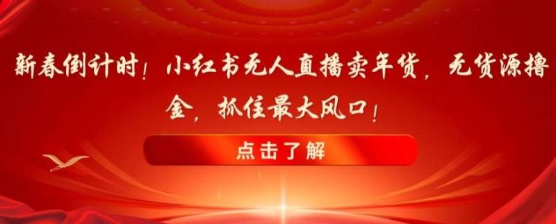 新春倒计时！小红书无人直播卖年货，无货源撸金，抓住最大风口【揭秘】网赚项目-副业赚钱-互联网创业-独家轻创IP星泽云创