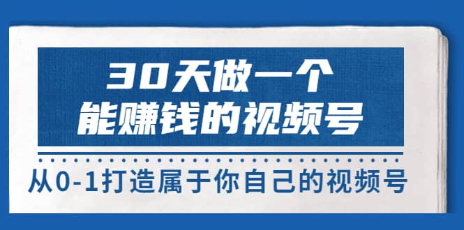 30天做一个能赚钱的视频号，从0-1打造属于你自己的视频号 (14节-价值199)网赚项目-副业赚钱-互联网创业-独家轻创IP星泽云创