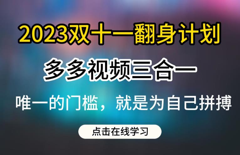 2023双十一翻身计划，多多视频带货三合一玩法教程【揭秘】网赚项目-副业赚钱-互联网创业-独家轻创IP星泽云创