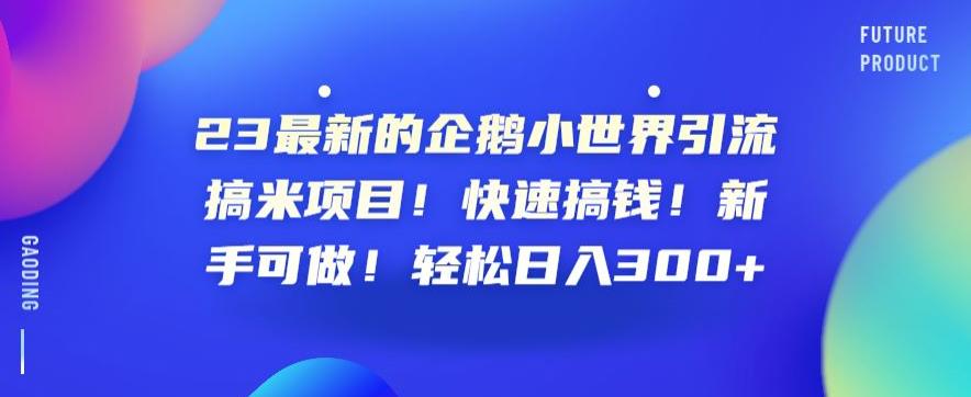 23最新的企鹅小世界引流搞米项目！快速搞钱！新手可做！轻松日入300+【揭秘】网赚项目-副业赚钱-互联网创业-独家轻创IP星泽云创