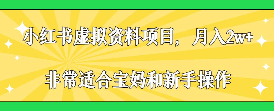 小红书虚拟资料项目，月入2w+，非常适合宝妈和新手操作【揭秘】网赚项目-副业赚钱-互联网创业-独家轻创IP星泽云创