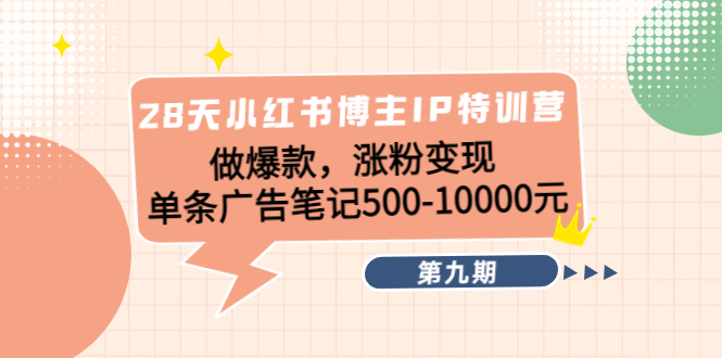28天小红书博主IP特训营《第9期》做爆款，涨粉变现 单条广告笔记500-10000网赚项目-副业赚钱-互联网创业-独家轻创IP星泽云创
