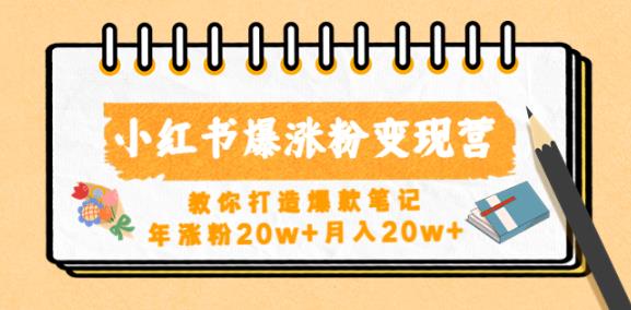 小红书爆涨粉变现营，教你打造爆款笔记，年涨粉20w+月入20w网赚项目-副业赚钱-互联网创业-独家轻创IP星泽云创