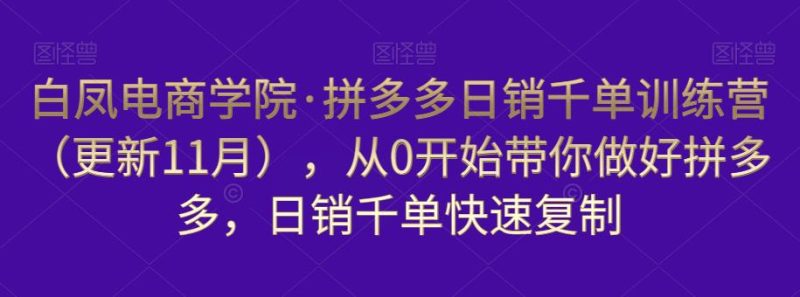 白凤电商学院·拼多多日销千单训练营,从0开始带你做好拼多多,日销千单快速复制(更新知2023年3月)网赚项目-副业赚钱-互联网创业-独家轻创IP星泽云创