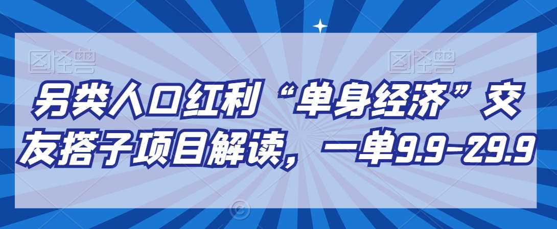 另类人口红利“单身经济”交友搭子项目解读，一单9.9-29.9【揭秘】网赚项目-副业赚钱-互联网创业-独家轻创IP星泽云创