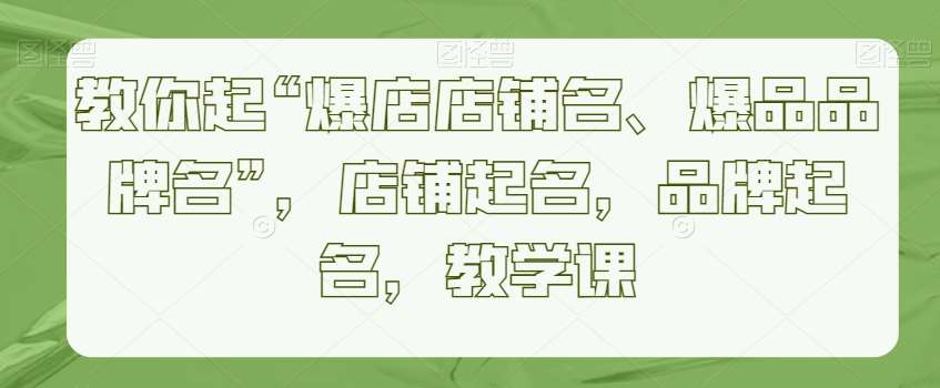 教你起“爆店店铺名、爆品品牌名”，店铺起名，品牌起名，教学课网赚项目-副业赚钱-互联网创业-独家轻创IP星泽云创