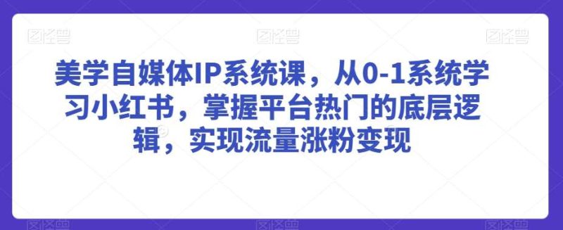 美学自媒体IP系统课,从0-1系统学习小红书,掌握平台热门的底层逻辑,实现流量涨粉变现网赚项目-副业赚钱-互联网创业-独家轻创IP星泽云创