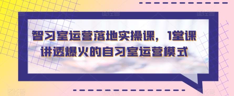 智习室运营落地实操课，1堂课讲透爆火的自习室运营模式网赚项目-副业赚钱-互联网创业-独家轻创IP星泽云创