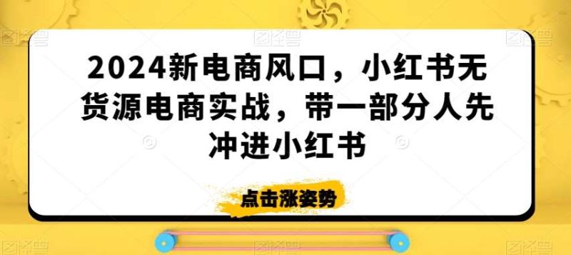 2024新电商风口，小红书无货源电商实战，带一部分人先冲进小红书网赚项目-副业赚钱-互联网创业-独家轻创IP星泽云创