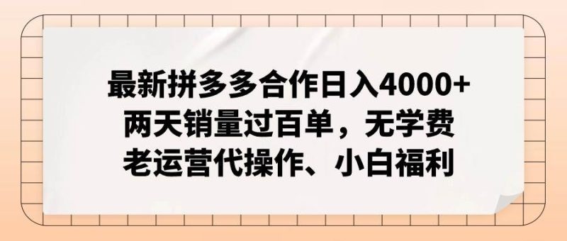 最新拼多多优质项目小白福利，两天销量过百单，不收费、老运营代操作网赚项目-副业赚钱-互联网创业-独家轻创IP星泽云创
