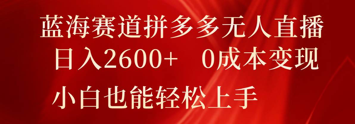 蓝海赛道拼多多无人直播，日入2600+，0成本变现，小白也能轻松上手网赚项目-副业赚钱-互联网创业-独家轻创IP星泽云创