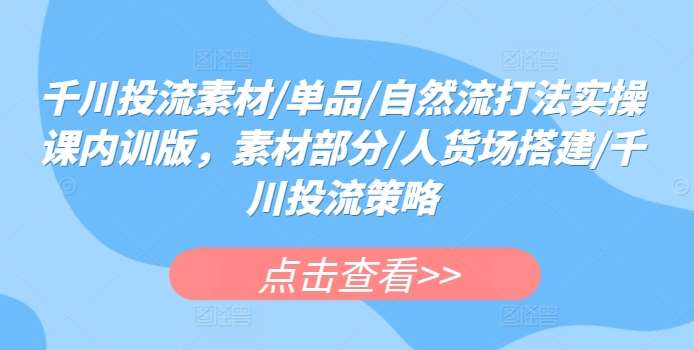 千川投流素材/单品/自然流打法实操课内训版，素材部分/人货场搭建/千川投流策略网赚项目-副业赚钱-互联网创业-独家轻创IP星泽云创