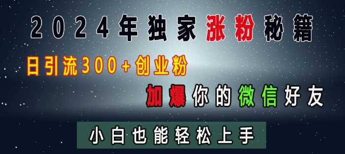 2024年独家涨粉秘籍，日引流300+创业粉，加爆你的微信好友，小白也能轻松上手网赚项目-副业赚钱-互联网创业-独家轻创IP星泽云创