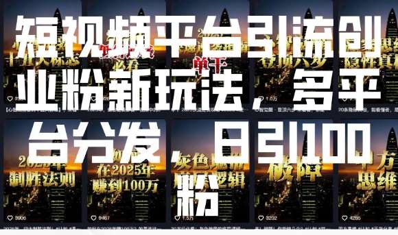 短视频平台引流创业粉新玩法，多平台分发，日引100粉网赚项目-副业赚钱-互联网创业-独家轻创IP星泽云创