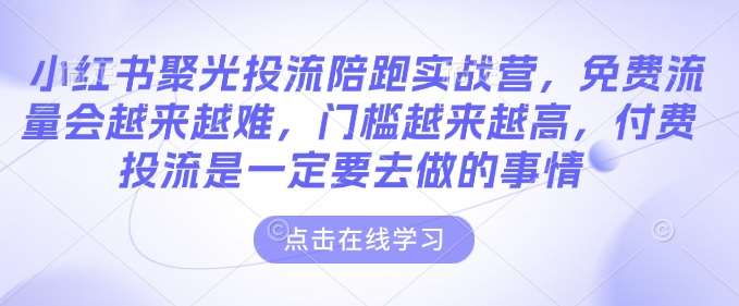 小红书聚光投流陪跑实战营，免费流量会越来越难，门槛越来越高，付费投流是一定要去做的事情网赚项目-副业赚钱-互联网创业-独家轻创IP星泽云创