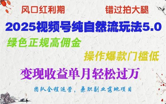 2025视频号纯自然流玩法5.0，绿色正规高佣金，操作爆款门槛低，变现收益单月轻松过万网赚项目-副业赚钱-互联网创业-独家轻创IP星泽云创