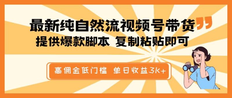 最新纯自然流视频号带货，提供爆款脚本简单 复制粘贴即可，高佣金低门槛，单日收益3K+网赚项目-副业赚钱-互联网创业-独家轻创IP星泽云创