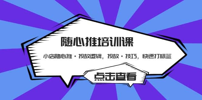 随心推培训课：小店随心推·投放逻辑，投放·技巧，快速打标签网赚项目-副业赚钱-互联网创业-独家轻创IP星泽云创