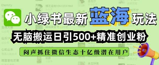 小绿书无脑搬运引流，全自动日引500精准创业粉，微信生态内又一个闷声发财的机会网赚项目-副业赚钱-互联网创业-独家轻创IP星泽云创