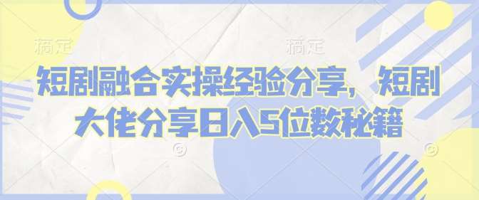 短剧融合实操经验分享，短剧大佬分享日入5位数秘籍网赚项目-副业赚钱-互联网创业-独家轻创IP星泽云创