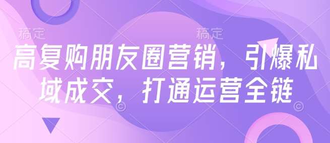 高复购朋友圈营销，引爆私域成交，打通运营全链网赚项目-副业赚钱-互联网创业-独家轻创IP星泽云创