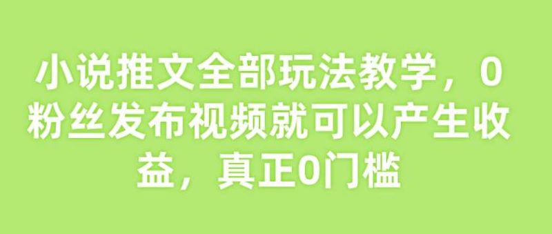 小说推文全部玩法教学，0粉丝发布视频就可以产生收益，真正0门槛网赚项目-副业赚钱-互联网创业-独家轻创IP星泽云创
