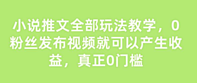 小说推文全部玩法教学，0粉丝发布视频就可以产生收益，真正0门槛网赚项目-副业赚钱-互联网创业-独家轻创IP星泽云创