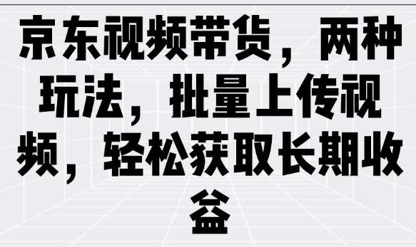 京东视频带货，两种玩法，批量上传视频，轻松获取长期收益网赚项目-副业赚钱-互联网创业-独家轻创IP星泽云创