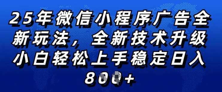 2025年微信小程序全新玩法纯小白易上手，稳定日入多张，技术全新升级，全网首发【揭秘】网赚项目-副业赚钱-互联网创业-独家轻创IP星泽云创