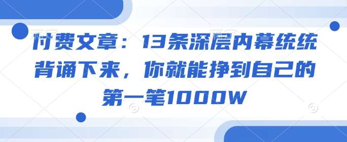 付费文章：13条深层内幕统统背诵下来，你就能挣到自己的第一笔1000W网赚项目-副业赚钱-互联网创业-独家轻创IP星泽云创
