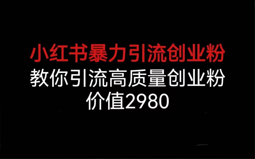 小红书暴力引流创业粉，教你引流高质量创业粉，价值2980网赚项目-副业赚钱-互联网创业-独家轻创IP星泽云创