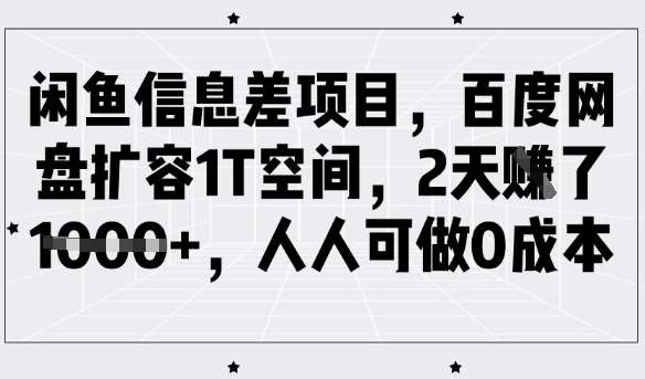 闲鱼信息差项目，百度网盘扩容1T空间，2天收益1k+，人人可做0成本网赚项目-副业赚钱-互联网创业-独家轻创IP星泽云创