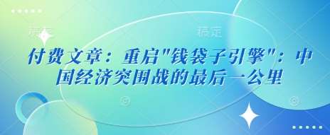 付费文章：重启”钱袋子引擎”：中国经济突围战的最后一公里网赚项目-副业赚钱-互联网创业-独家轻创IP星泽云创