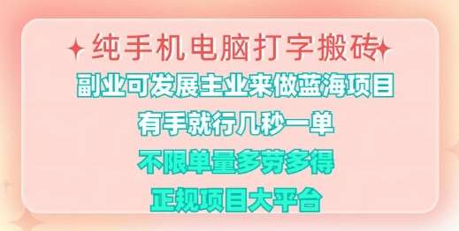 纯手机电脑打字搬砖，有手就行，几秒一单，多劳多得，正规项目大平台【揭秘】网赚项目-副业赚钱-互联网创业-独家轻创IP星泽云创