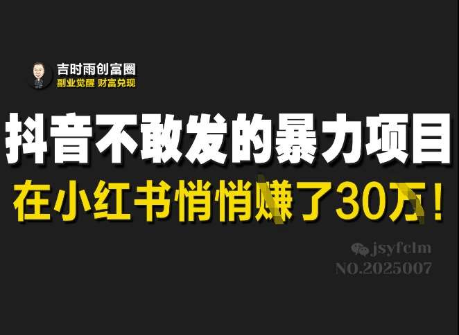 抖音不敢发的暴利项目，在小红书悄悄挣了30W网赚项目-副业赚钱-互联网创业-独家轻创IP星泽云创